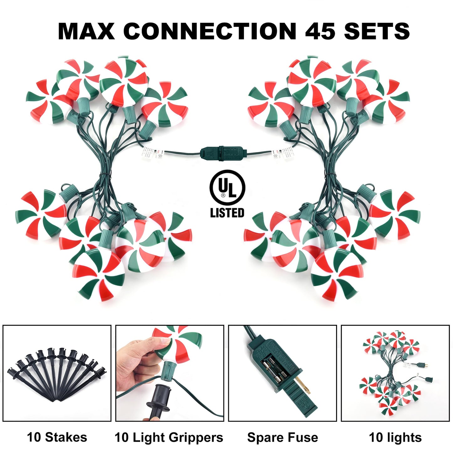 Ultimate Unicorn Christmas Lollipop Pathway Lights for Garden Christmas Decoration Red and Green, 10 LED Peppermint String Lights with Stakes for Outdoor Sidewalk Pathway Rooftop Lawn Garden