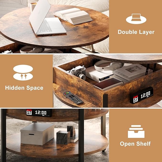 FABATO Round Lift Top Coffee Table