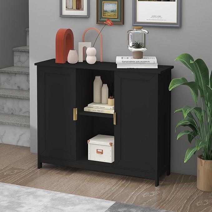 TaoHFE Black Buffet Cabinet, Modern Narrow Sideboard Buffet Cabinet Wooden Side