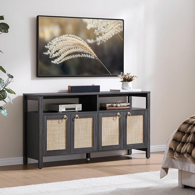 SICOTAS Rattan TV Stand for Television up to 65 Inch