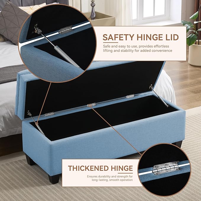 WUTUTUEE 51" Fabric Storage Ottoman Bench, Upholstered Rectangle End of Bed