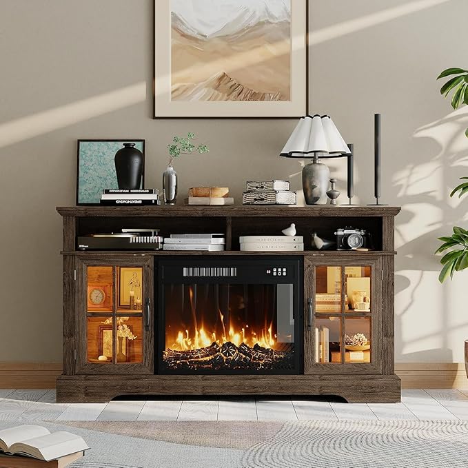 58" Fireplace TV Stand, Modern Entertainment Center