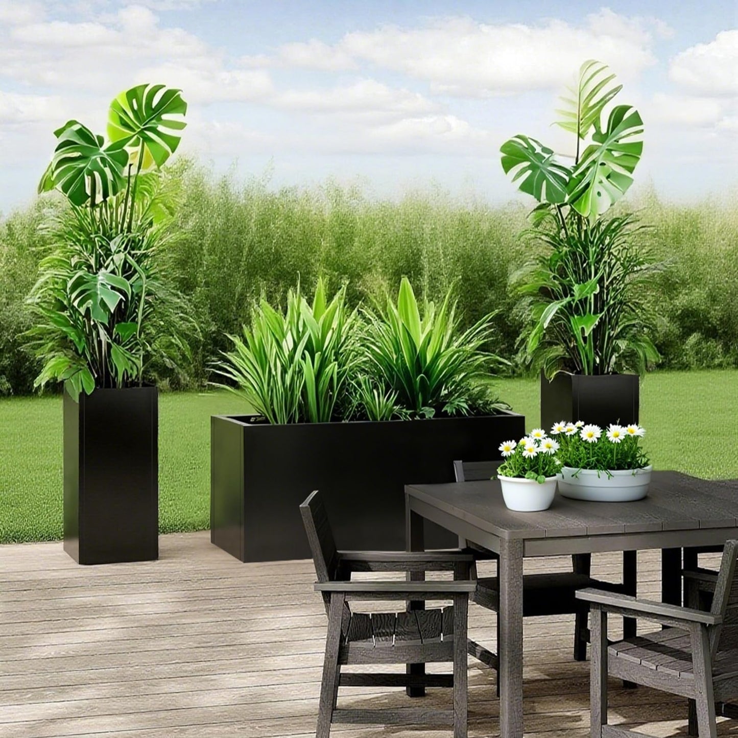 GZLVSOW Rectangular Steel Planter 36" L x 12" W x 16" H Metal Rectangle Outdoor Planter Metal Heavy Planters Box Indoor & Outdoor,Commercial & Residential (36 x 12 x 16,Black)