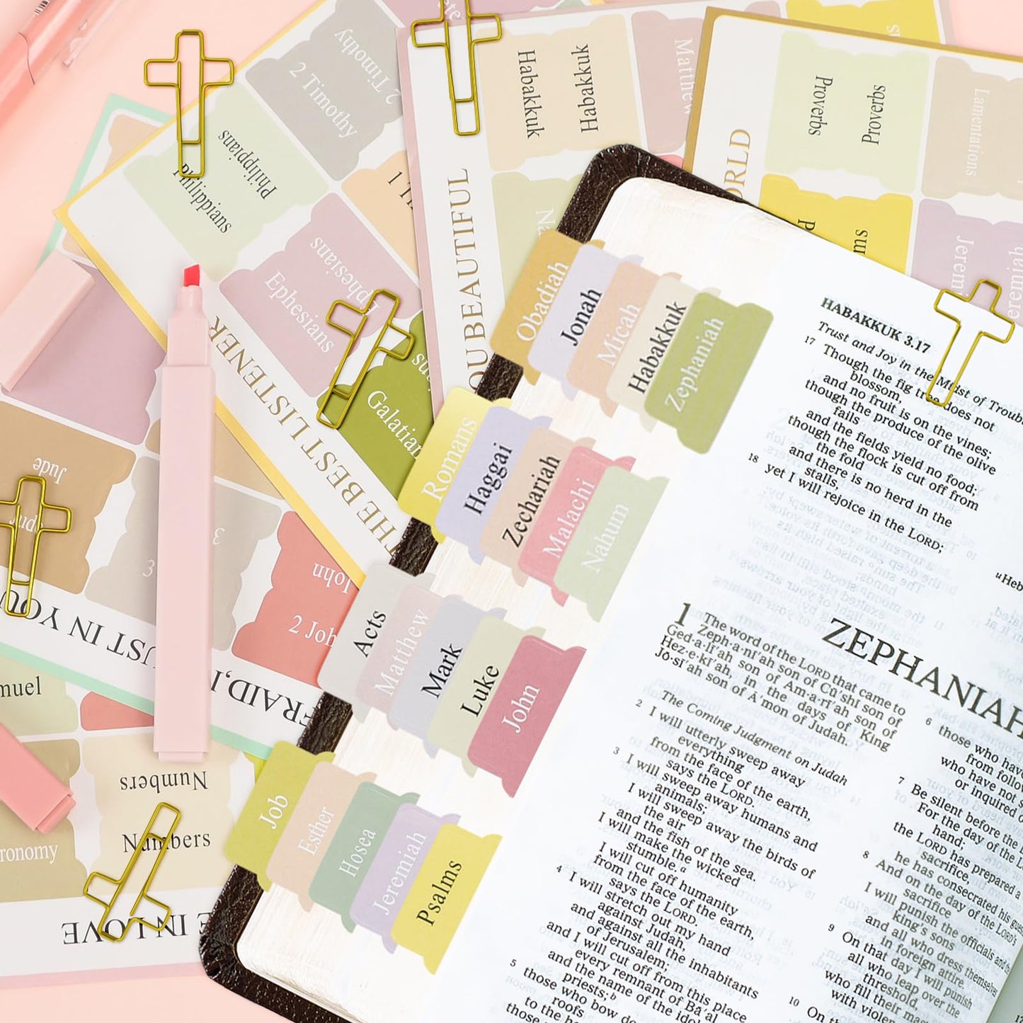 DRANSMIC Bible Study Supplies Journaling Kit with Pen Cas, Tabs, Notebook and No Bleed Highlighter, Aesthetic Book Annotation Kit, Christian Gifts for Women Grils Friends（Blue Flower）