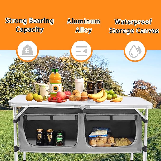 CampLand Outdoor Folding Table Aluminum Lightweight Height Adjustable