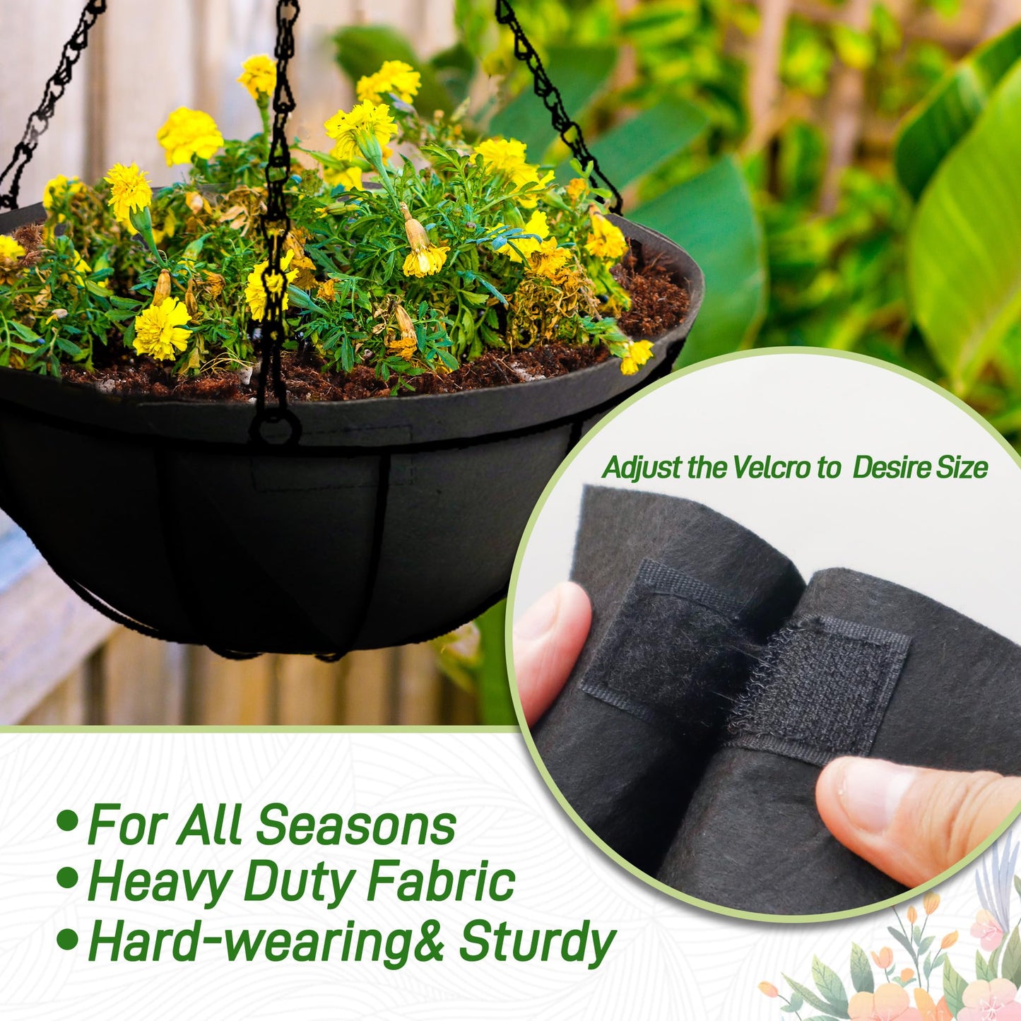 Sumloty 4 Pack 14 Inch Fabric Planter Basket Liner- Felt Flower Pot Liners Replacement Coco Fiber Liner for Hanging Basket Flowers Round Hanging Basket Liners Prevent Birds from Nesting