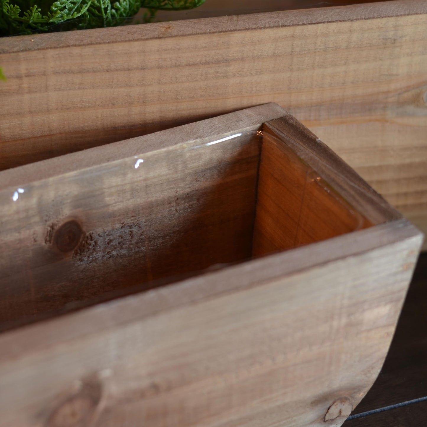WHW Whole House Worlds Balcony Box Planters, Set of 2, Rectangular, Plastic Lined, Fir Wood, 21.75 and 15.75 Inches, Nesting