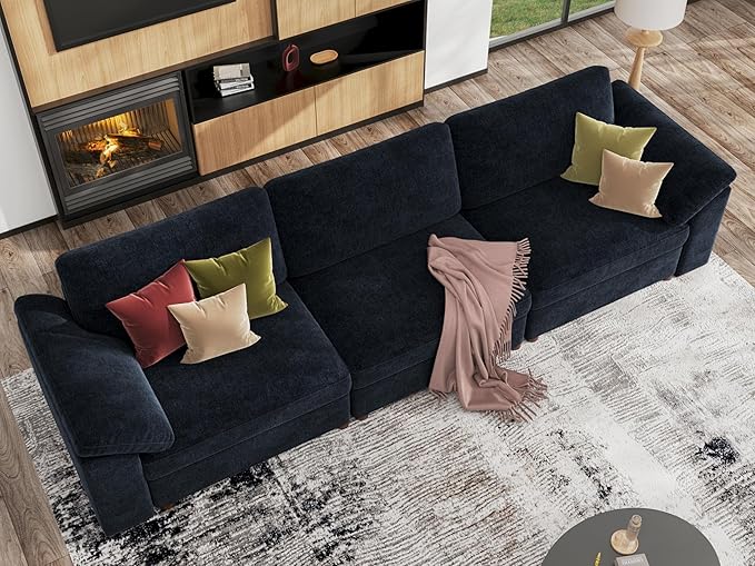 EASE MOOSE Modern 3 Seat Sectional Modular Sofa, FSC Certified Chenille Comfty