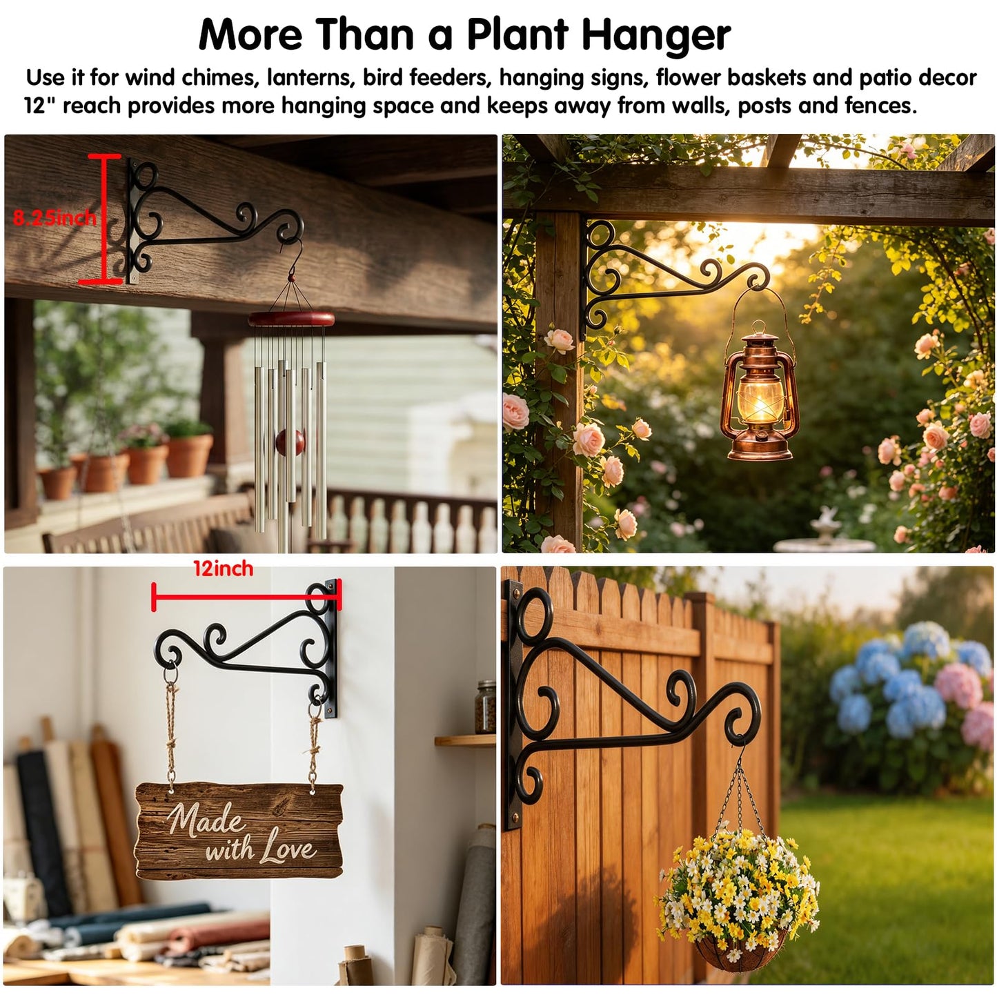Fashion&Cool Retro Iron Hanging Plant Brackets, 12 Inch Heavy Duty Rust-Resistant Plant Hanger Hooks for Indoor/Outdoor Decoration