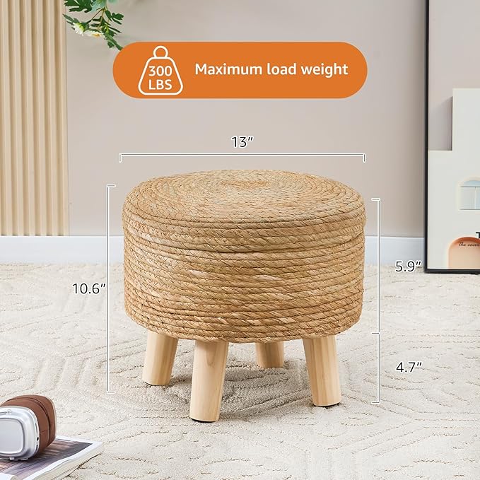 Cpintltr Storage Ottoman Poufs Handwoven Footstool Natural Seagrass Round