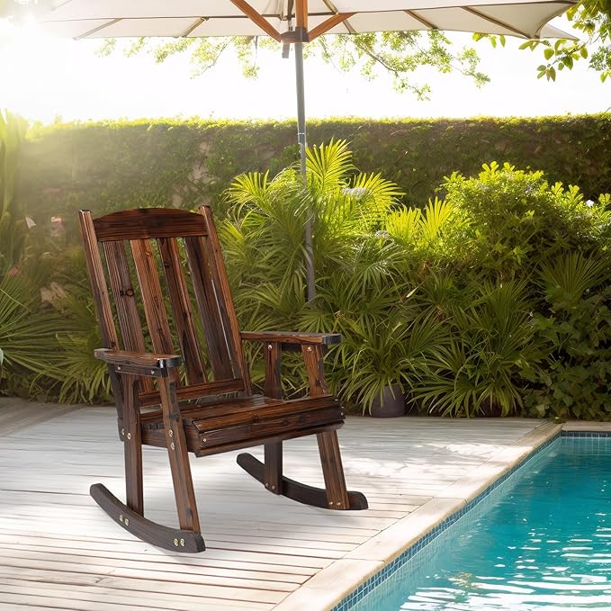 VINGLI Outdoor Rocking Chair, Heavy Duty 600 LBS Wooden Rocking Bench