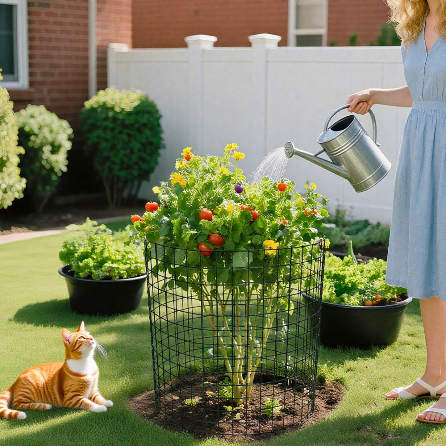 8 Pack Plant Protectors from Animals, 13.8"x 12" Wire Plant Protector, Wire Cages for Plants with Stakes and Cable Ties, Metal Plant Cages for Plants, Vegetables, Flowers