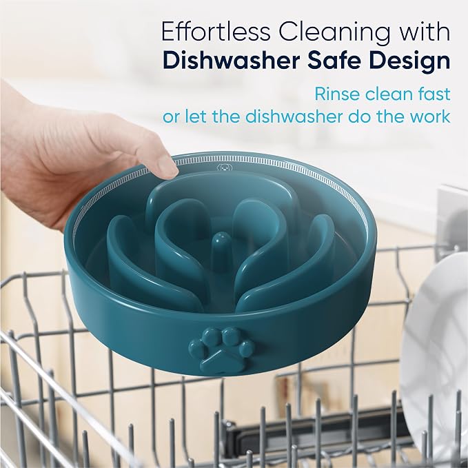 Slow Feeder Dog Bowls – Elevated Dog Bowl Slow Feeder with Bamboo Stand– Microwaveable Dog Slow Feeder for Small and Medium Dogs – Lead and BPA-Free Ceramic Pet Bowl – Pet Feeder for Fast Eaters