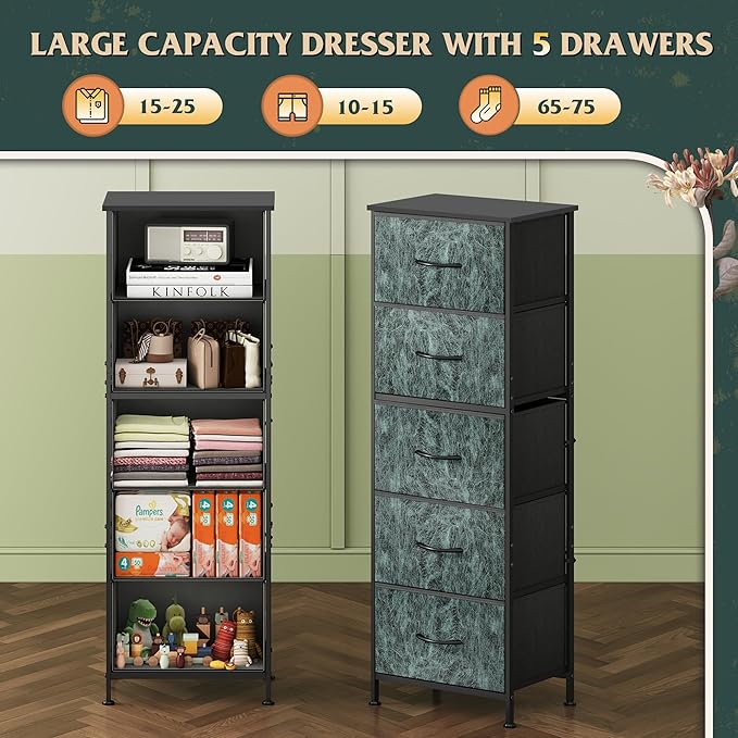 WLIVE Fabric Dresser, 5-Drawer Tall Dressers