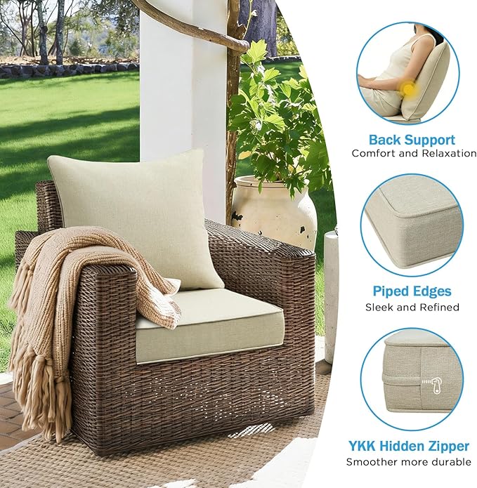 Outdoor Deep Seat & Back Cushion Set, 24 x 24 Inch Water Repellent and Fade