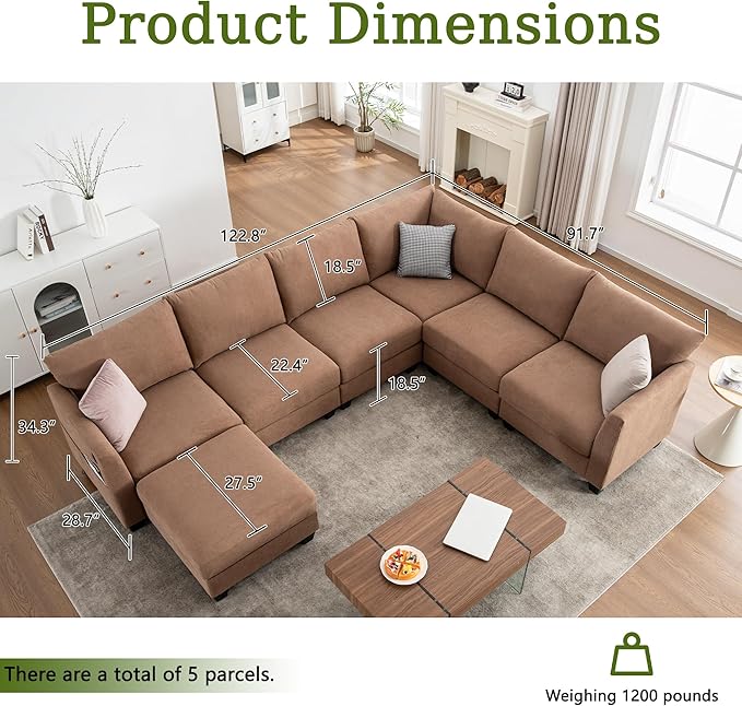122.8" Large Sectional Couches for Living Room, 6 Seater L Shaped Modular