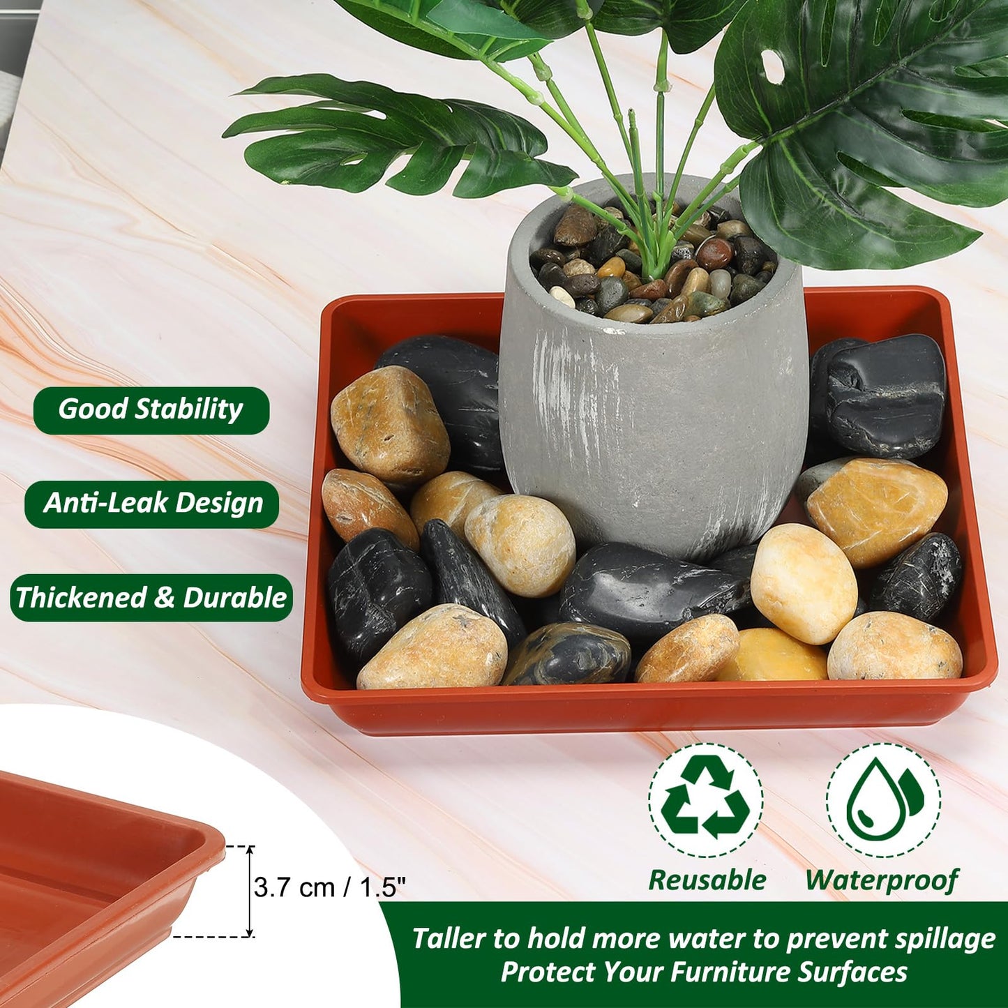 PATIKIL Plant Saucer Tray, 5 Pack 9 Inch Plastic Square Plant Saucer Flower Planter Drip Tray for Indoors Outdoors Patio Balcony, Terracotta