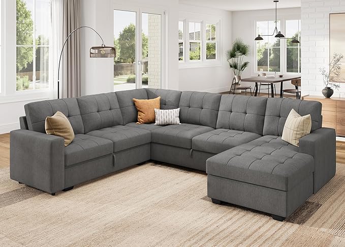 HONBAY Sleeper Sofa Bed with Storage Chaise, Sectional Couch with Pull Out Bed