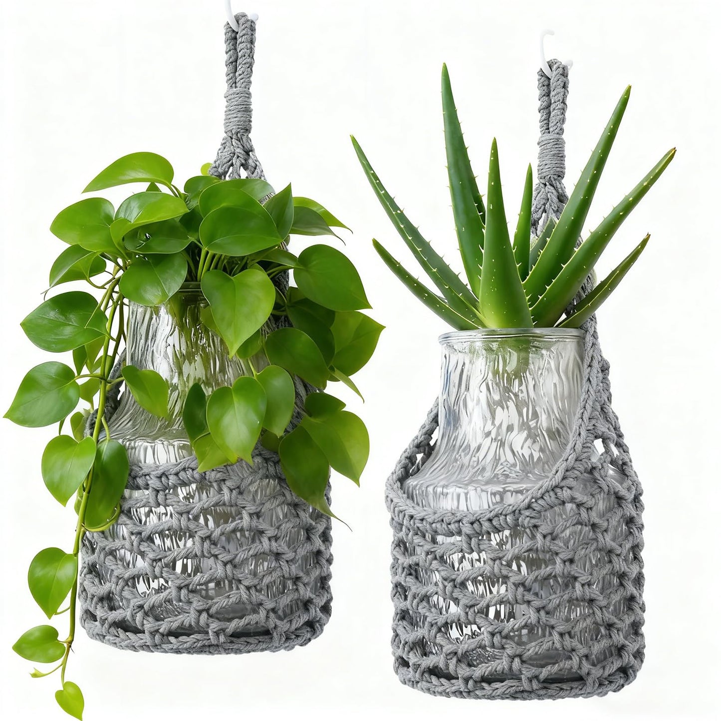 HOREAKHJ Macrame Wall Plant Hanger, Hanging Planter Basket Holder, Wall Planters for Indoor Plants, for Up to 6 Inch Pot (Grey, 6-Inch)
