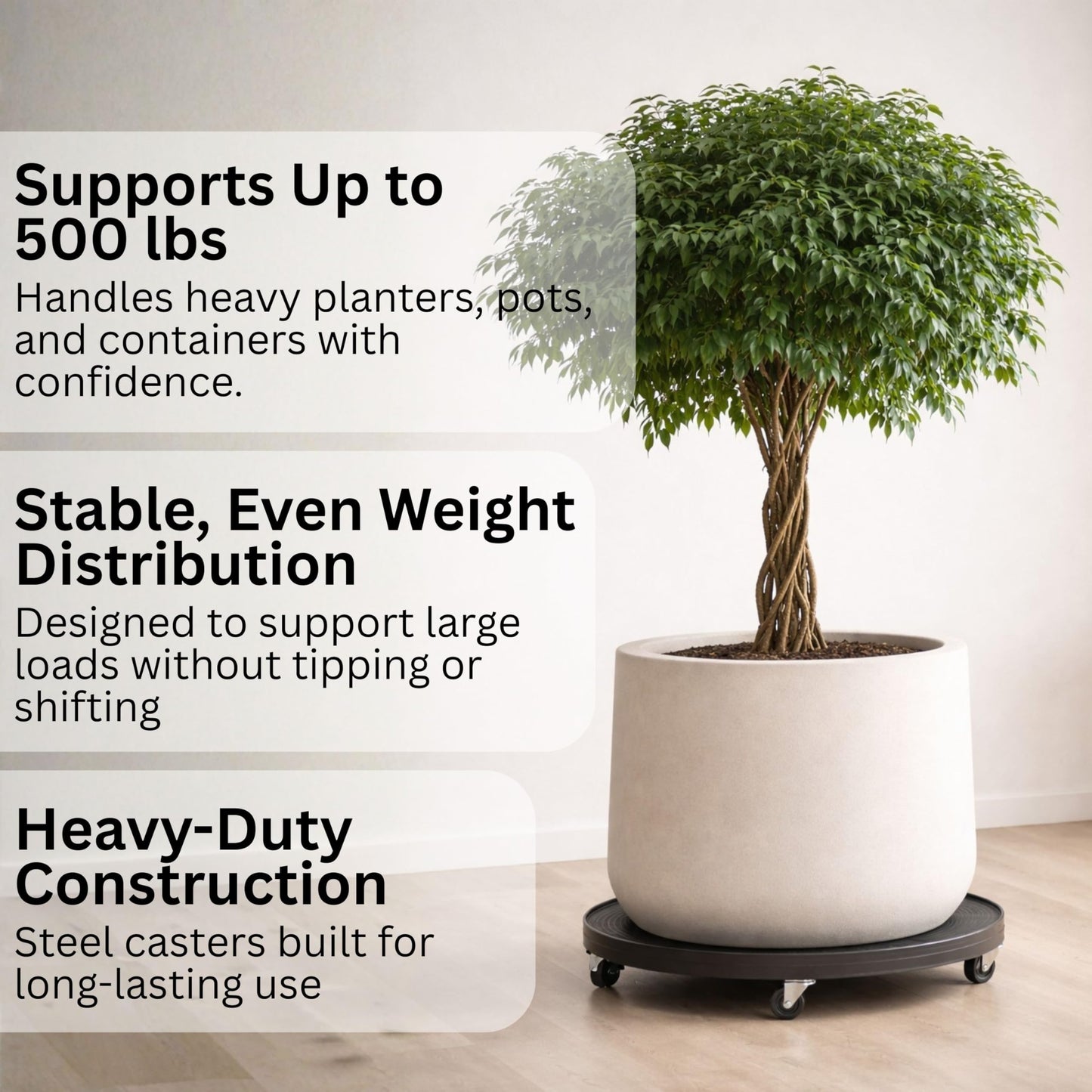 23.5" Rolling Plant Caddy with Wheels, Heavy Duty Plant Pot Stand with Casters & Locking Wheel, Indoor Outdoor Planter Base for Pots, Round Plant Tray, Gray Mist, Supports 500 lbs