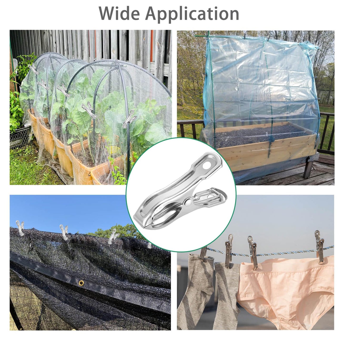 Samhopo 80 Pcs 2inches Gardening Clips for Netting, Metal Clamps Made of Stainless Steel, Have a Strong Grip of Greenhouse Clips Keep the Plant Cover on Garden Hoops