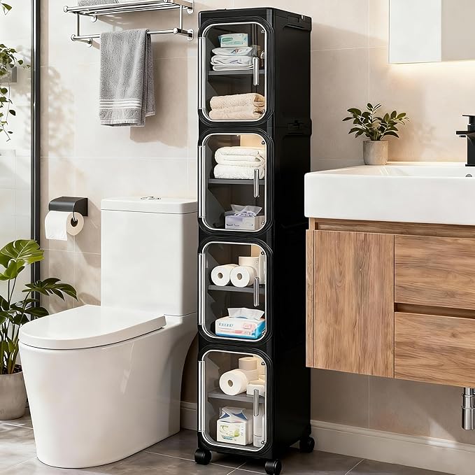 4-Tier Tall Narrow Storage Cabinet, Slim Bathroom Storage Cabinet