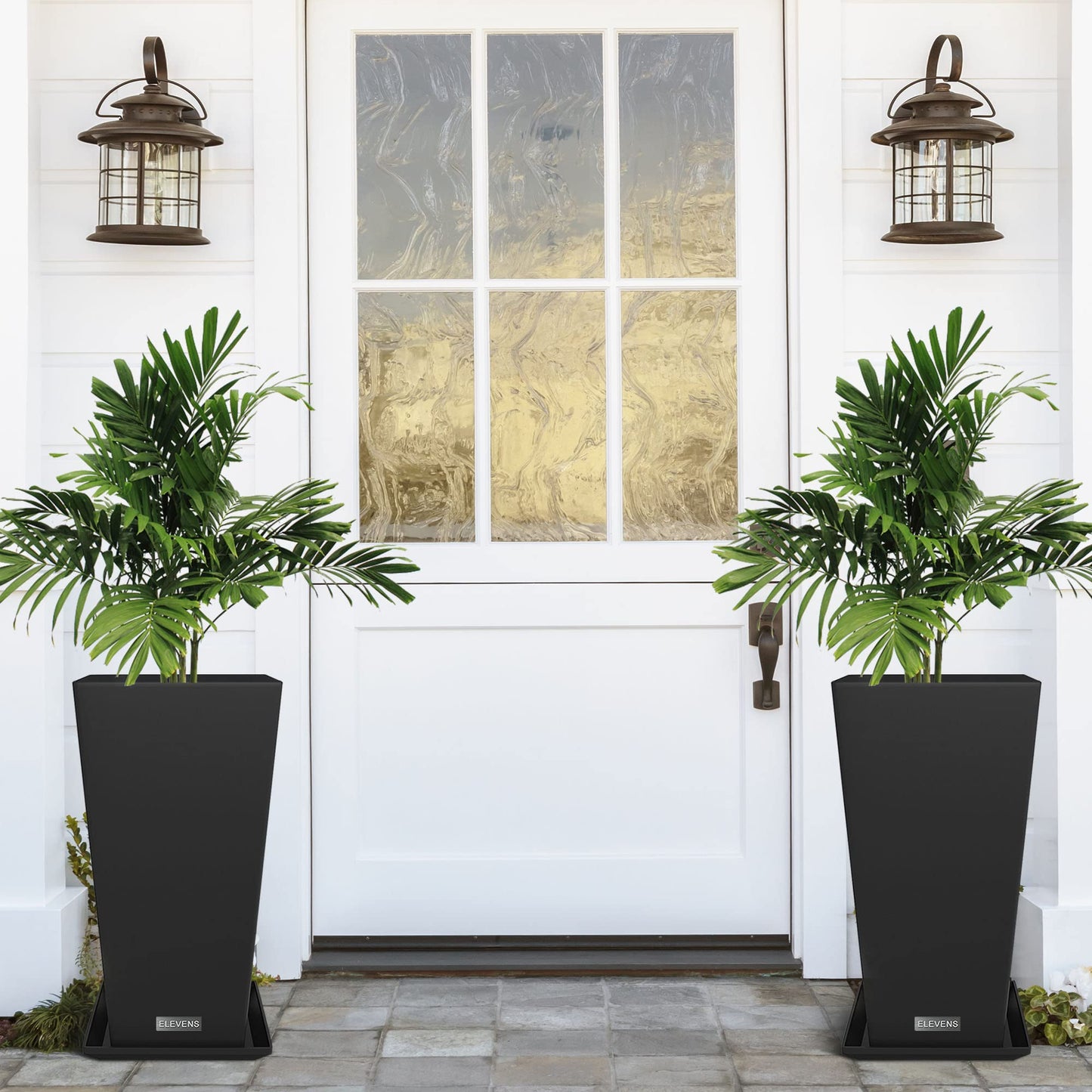 Elevens Outdoor Planter Larger Flower Pots Indoor Taper Garden V-Shape Tall Planters 28 inches Garden Pots Planter with 2 Trays - Black（2 Packs）, 28"-2 Pack (A-GE01002)