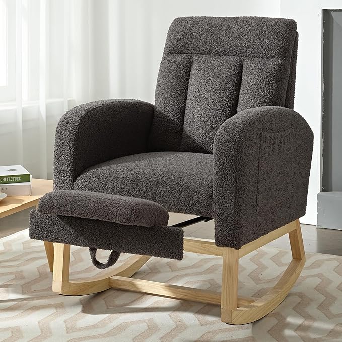 NIOIIKIT Modern Nursery Rocking Chair, Teddy Upholstered Rocking Chair