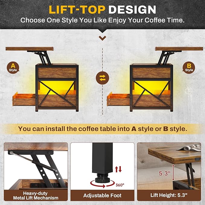 Itaar 40" Lift Top Coffee Table, 4 in 1 Coffee Tables