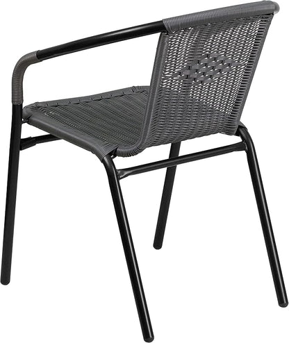 Flash Furniture Lila 2 Pack Gray Rattan Indoor-Outdoor Restaurant Stack Chair