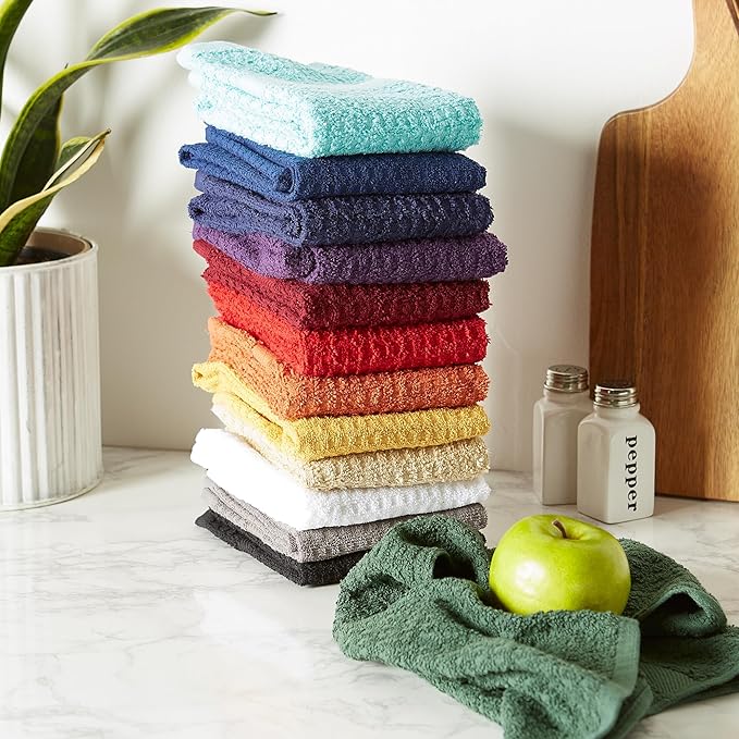 DII Basic Terry Collection Waffle Dishtowel Set, Solid Aqua, 4 Piece
