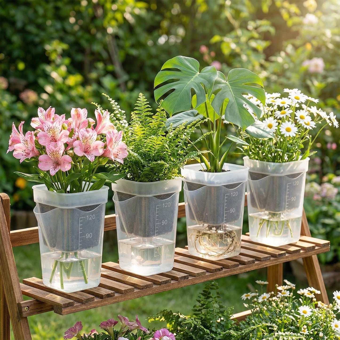 Addcean Self Watering Pots for Indoor Plants, 12pcs 2.5" Clear Plastic Planters Flower Pots for Cuttings, Seedlings, African Violets, Herbs, Mini Flowerpot with Measuring Cup & 12 Plant Labels