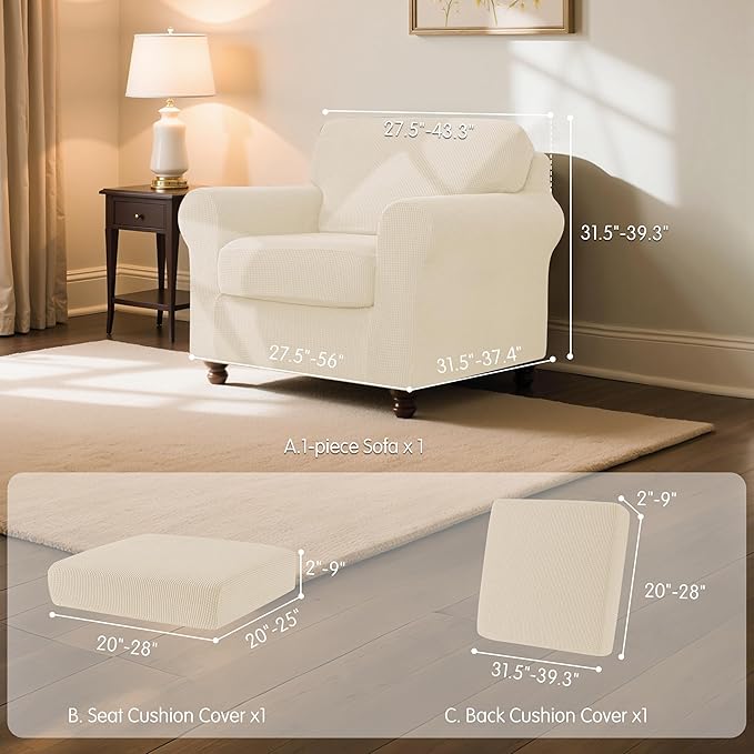 SUBRTEX 3 Pieces Stretch Sofa Slipcover Sets Couch Cover Sets Backrest Cushion