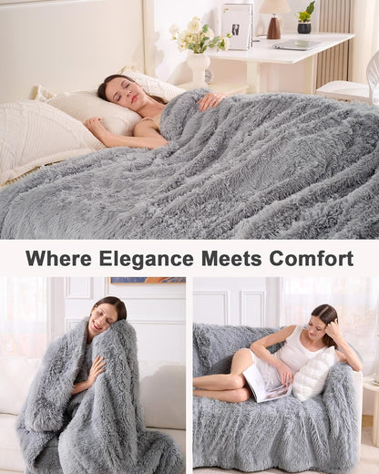 UINIU Super Soft Fluffy Faux Fur Throw Blanket for Couch, Fuzzy Sherpa Fleece Cozy Warm Gifts for Women, Room Decor Christmas Plush Thick Throw for Men, Minky Teen Gifts Winter Bedding, 50" x 60"