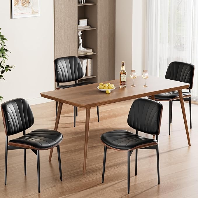 REONEY Dining Chairs Set of 6, Mid-Century Modern Upholstered PU Leather Chairs