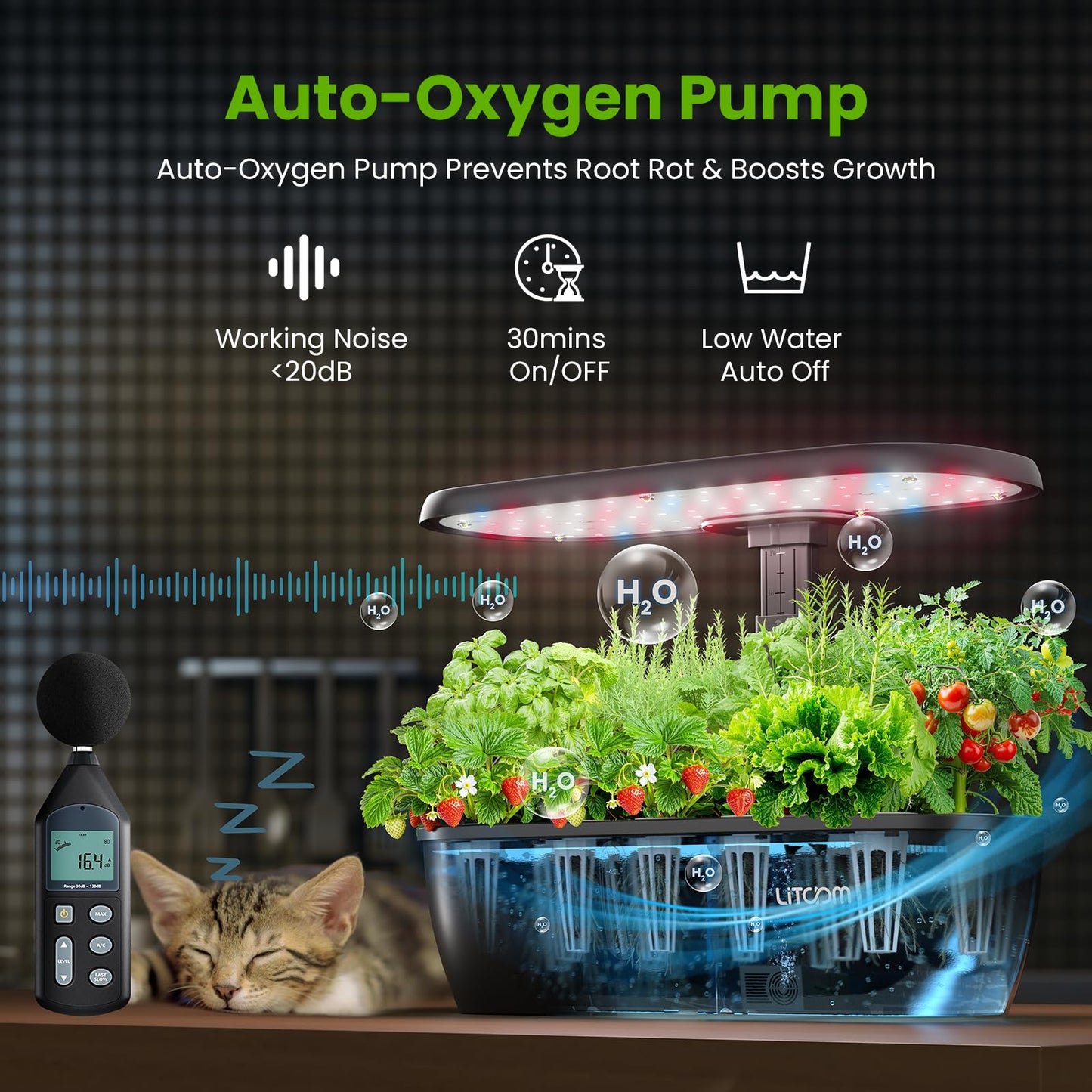 litokam Hydroponics Growing System Kit, 15 Pods Indoor Herb Garden with Smart APP & Quiet Pump, 24W LED Light, Auto Timer, Perfect Indoor Garden for Herbs, Vegetables & Flowers, Ideal for Plant Lovers