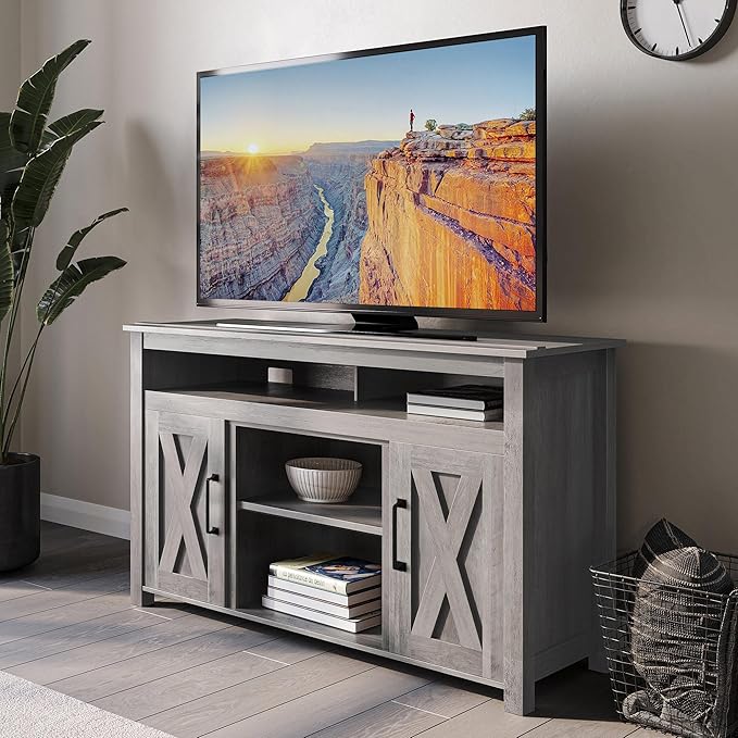 BELLEZE Modern 48 Inch Barn Door Wood TV Stand & Media Entertainment Center