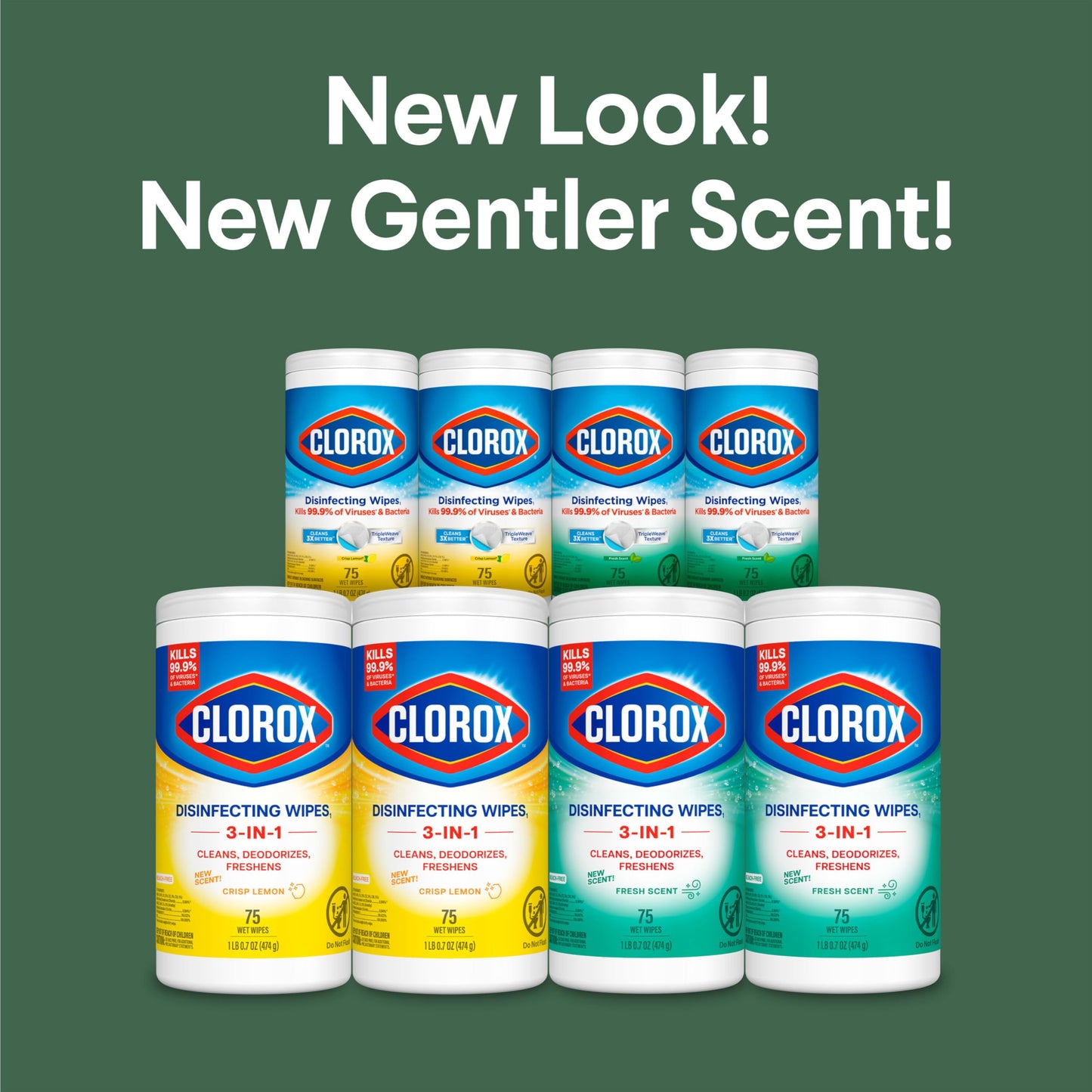Clorox Disinfecting Cleaning Wipes for Spring Cleaning & Allergy Season, Bleach Free, Fresh Scent and Crisp Lemon, 75 Count Each, Pack of 4