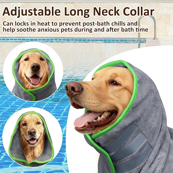 Soft Dog Bathrobe Fast Drying Dog Coat, Super Absorbent Dog Towels for After Bath, Microfiber Pet Robe Adjustable Collar & Belly Warm Keeping Dogs Coat for Pet Dogs & Cats (Grey, X-Large)
