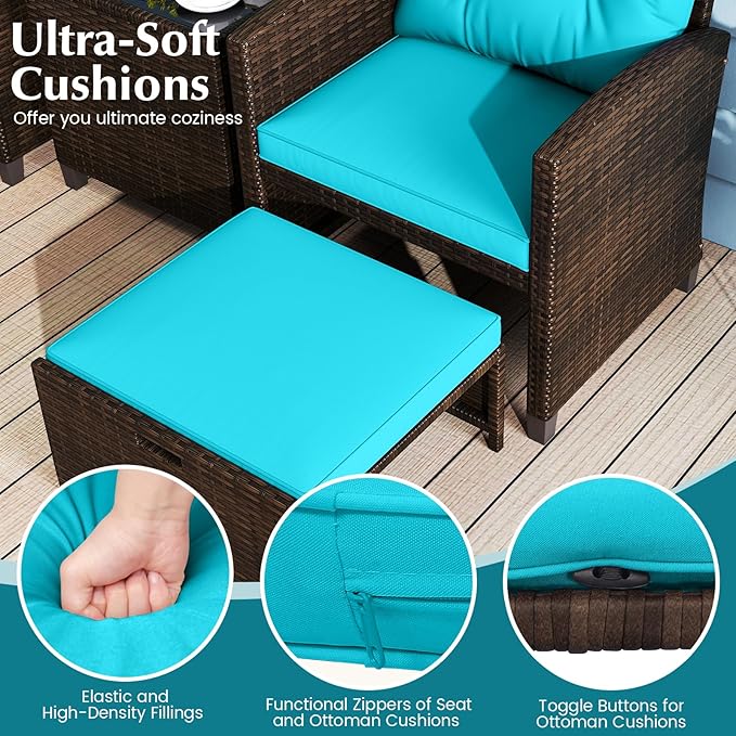 Tangkula 5 Pieces Patio Conversation Set, PE Wicker Outdoor Furniture Set