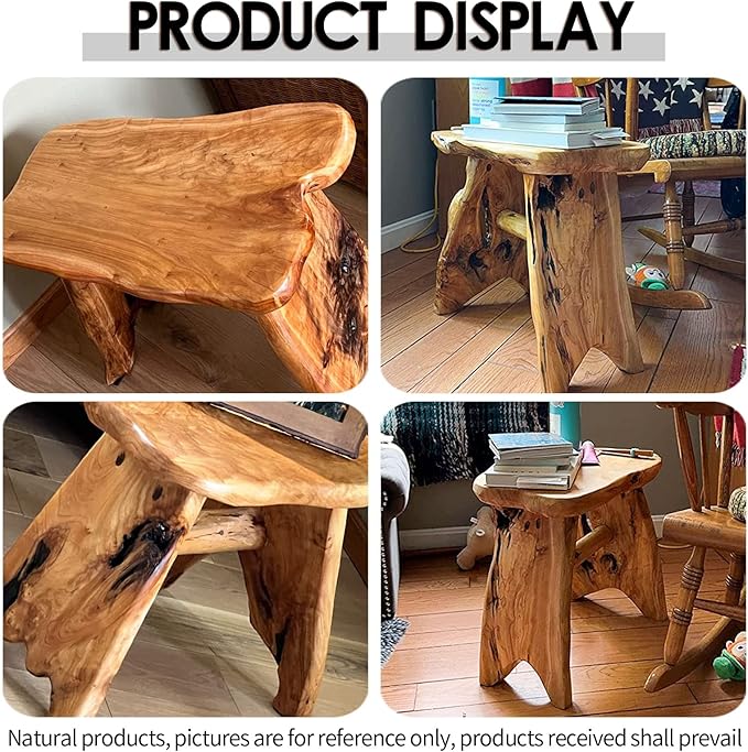 Wood Step Stool, Unique Design Live Edge Wood Stool, Freeform Natural Plant