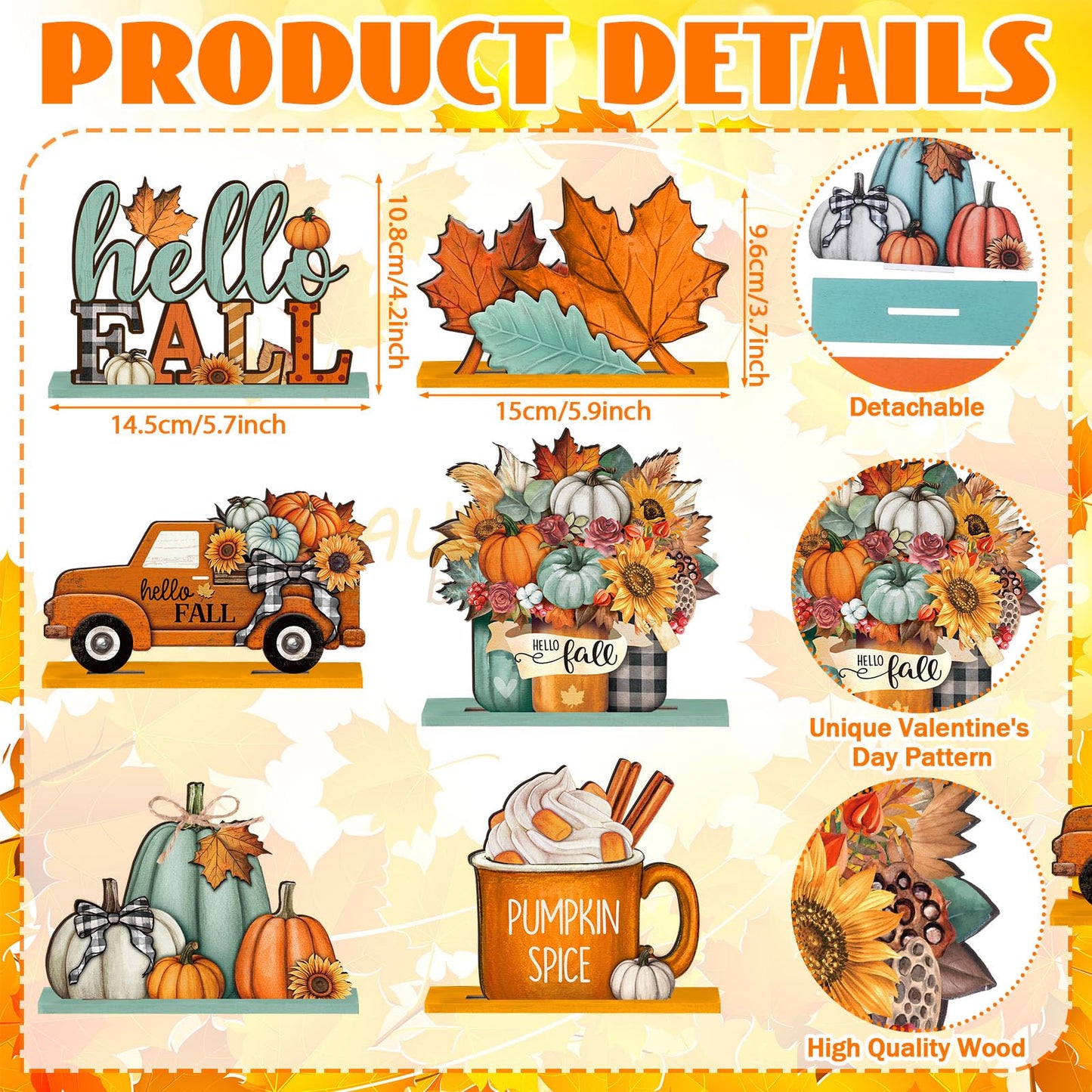 Yousoontic 6 Pcs Fall Decor for Home Fall Thanksgiving Table Decorations Centerpieces Signs Gnomes Pumpkin Truck Tabletop Signs for Autumn Photo Props Harvest Party Decor(Classic,Orange and Blue)