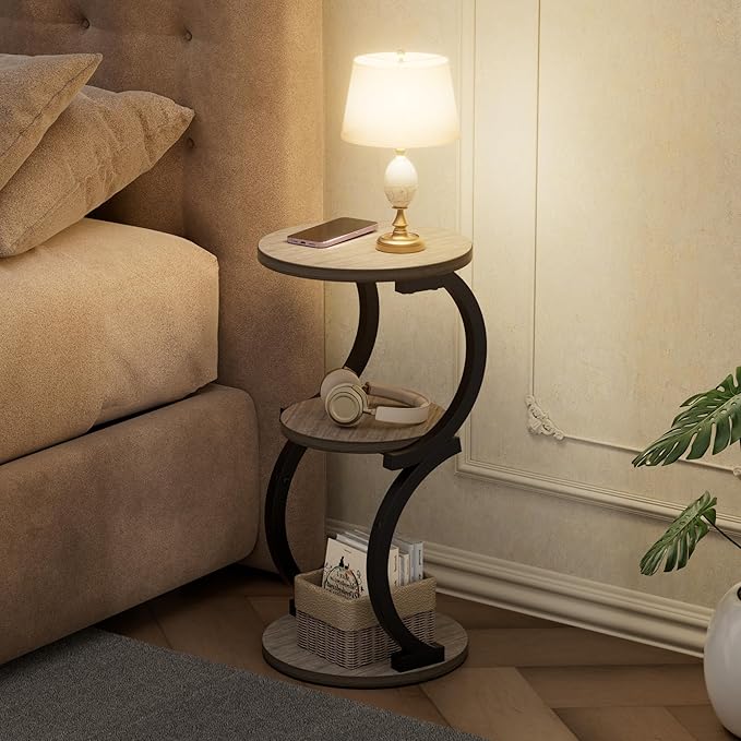 JUSTOGO Small Round Side Table, 3-Tier End Table