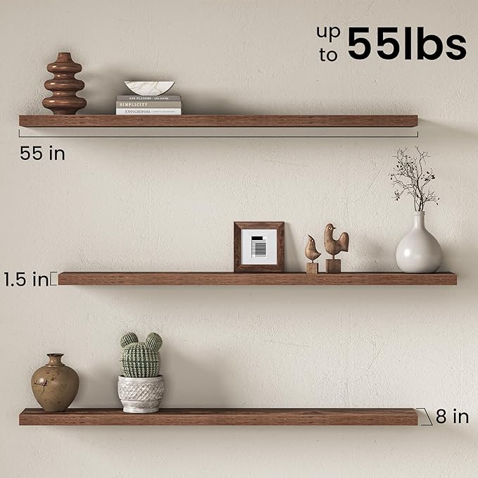 Fun Memories 55Inch Long Floating Shelves, 8 Inch Deep Shelves