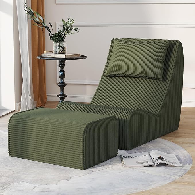 Giant Bean Bag Chair for Adults, Corduroy Chaise Lounge