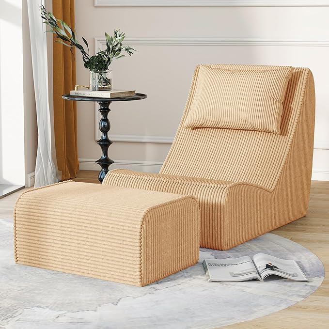 Giant Bean Bag Chair for Adults, Corduroy Chaise Lounge