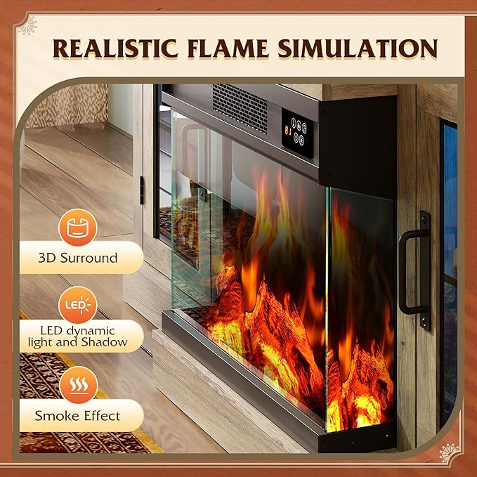 WLIVE 3-Sided Glass Electric Fireplace TV Stand