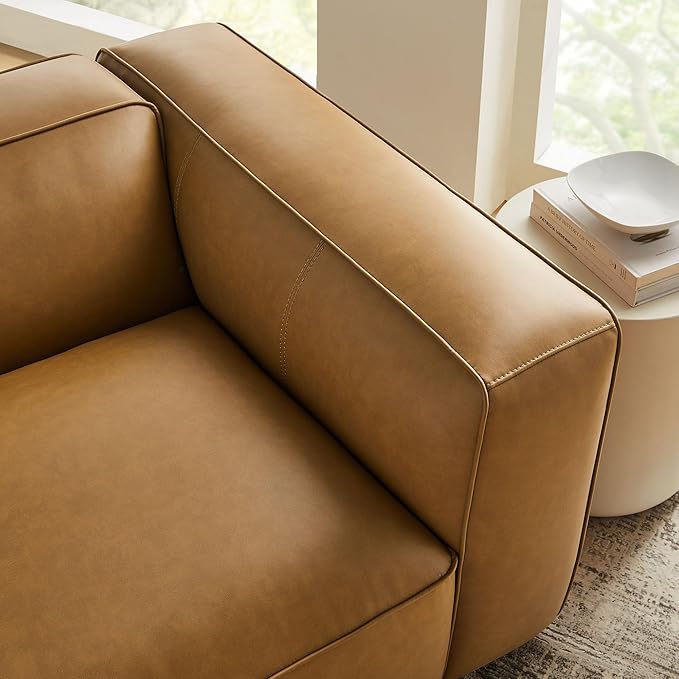 Modway Auren Vegan Leather Right Modular Armchair in Camel