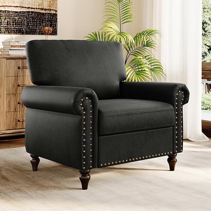Nailhead Trim Accent Chair, Faux Leahter Mid Century Modern Living Room Arm
