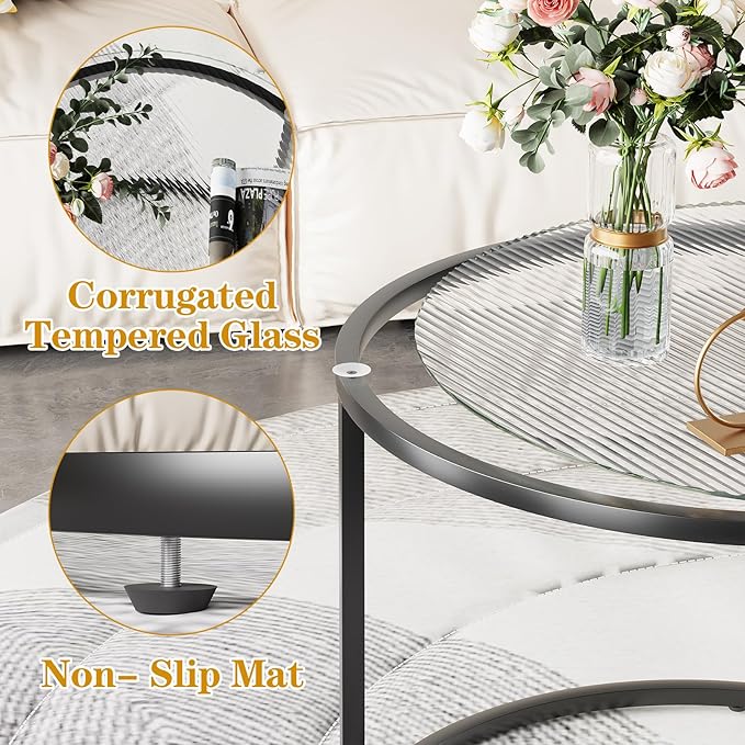 aboxoo Gold Nesting Coffee Table Set of 2, Small Glass Round Nesting Tables